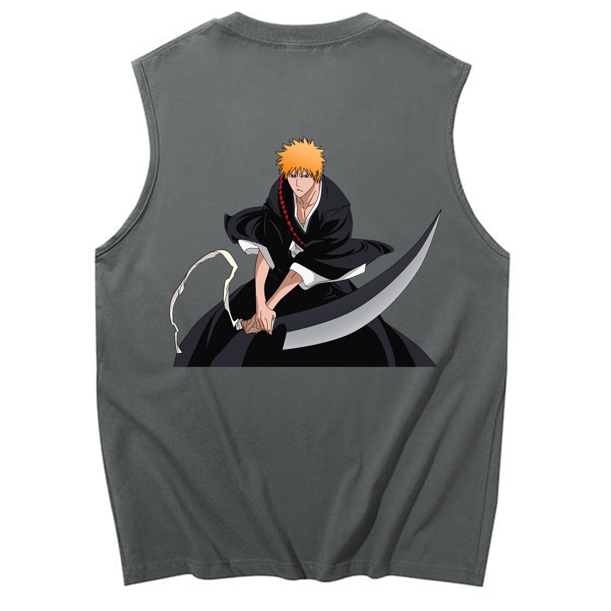 （画像用） ブリーチ 黒崎一護（くろさき いちご）BLEACH Kurosaki Ichigo コットン100％タンクトップ（背面プリント）